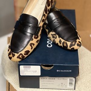 Cole Haan Leopard Black Leather Flat Loafers